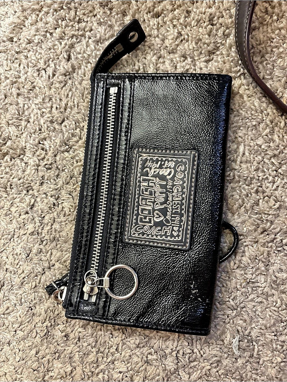 Coach Poppy Black Patent Leather Zip Wristlet